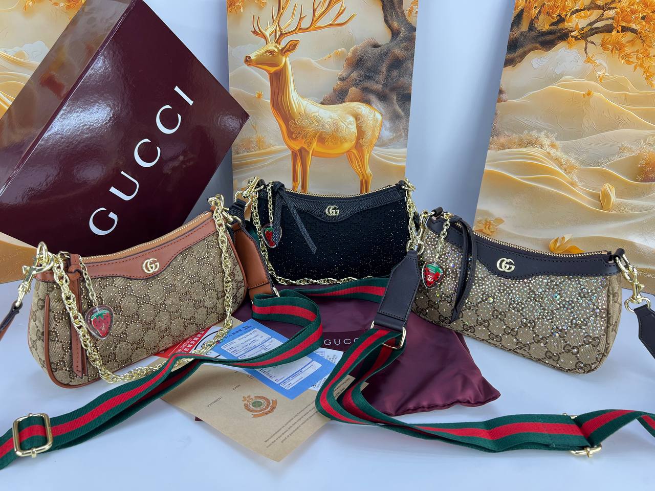 Gucci Ophidia Crystal & Canvas Small Shoulder Bag