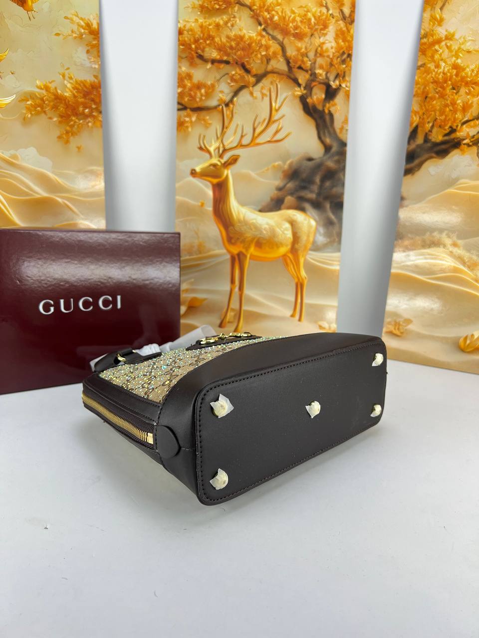 GUCCI Crystal-Embellished GG Supreme Tote Bag with Horsebit Detail
