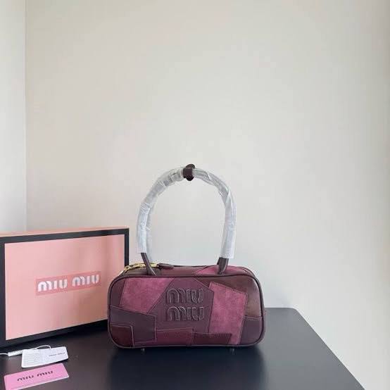 Miu Miu Patchwork Suede Leather Bowling Bag