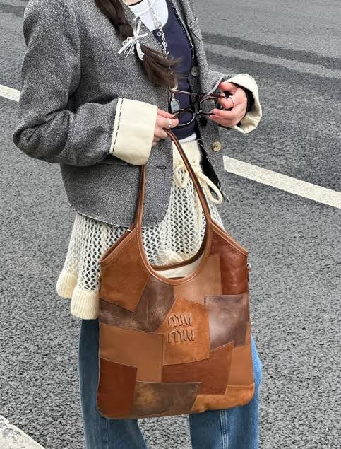 Miu Miu Patchwork Leather & Suede Tote Bag