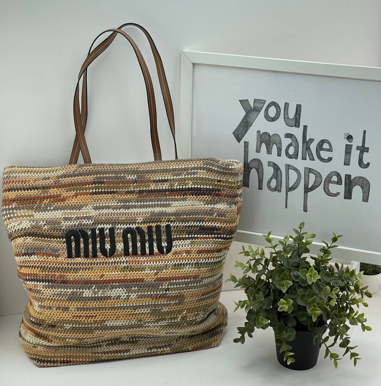 Miu Miu Inspired Woven Tote Bag