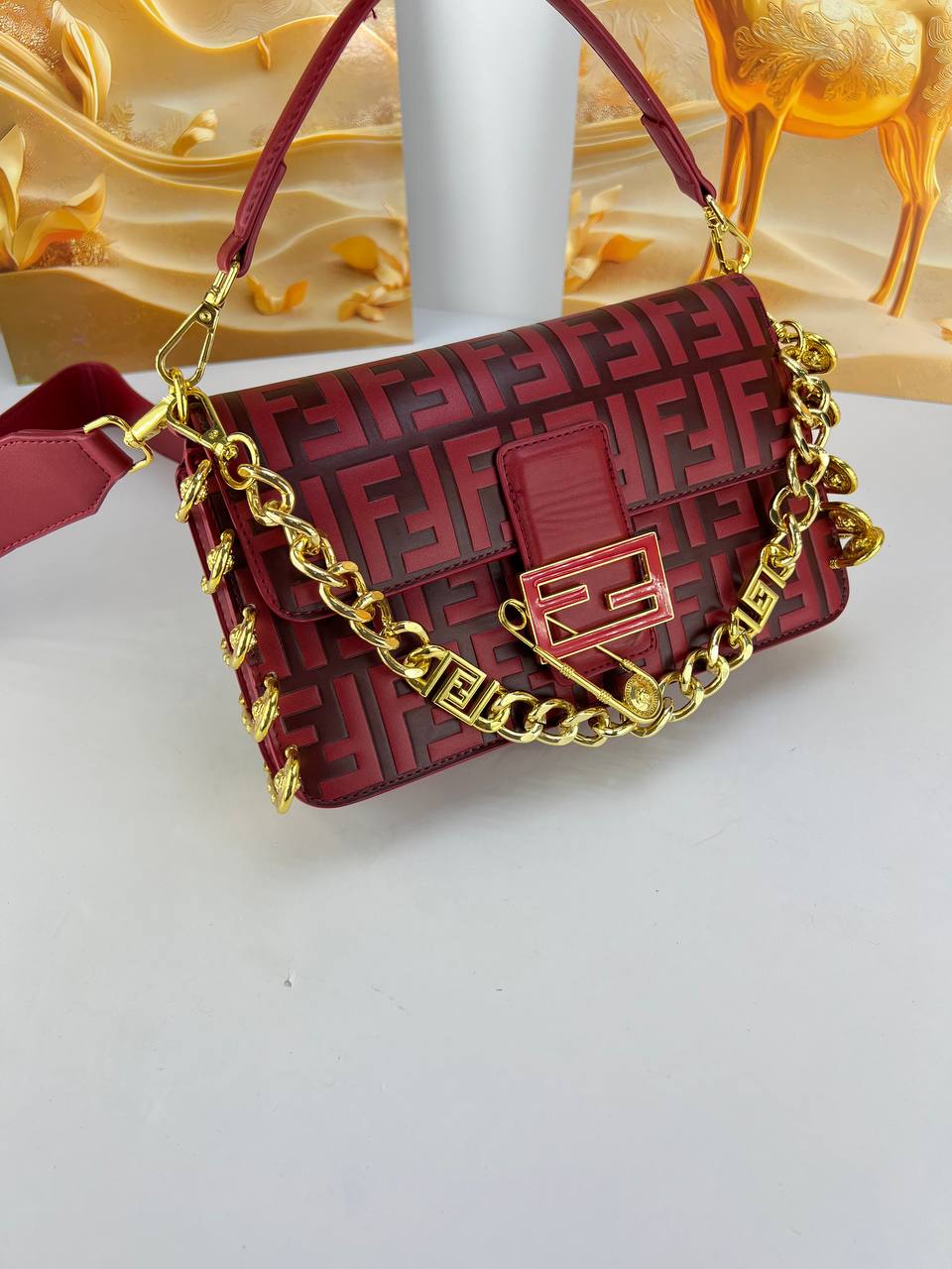 Fendi Baguette Allure Shoulder Bag (with Statement Gold Chain)