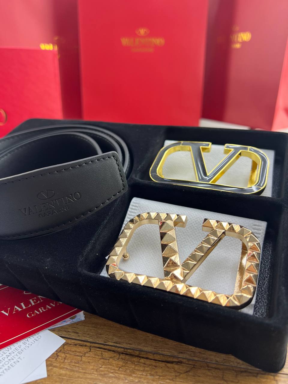 Valentino Garavani Reversible Leather Belt Set with Interchangeable VLogo Buckles