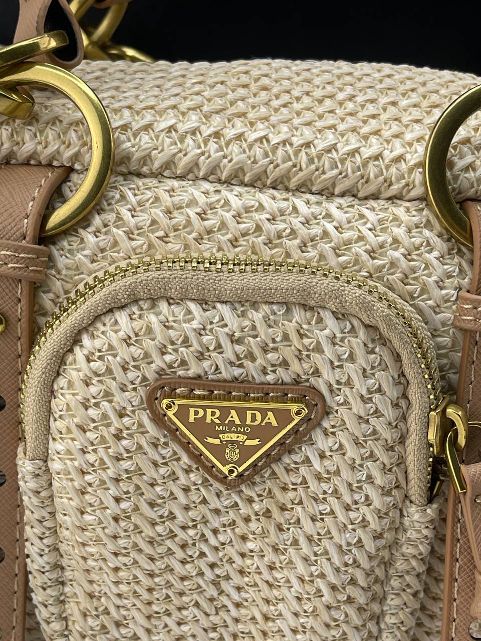 Prada Raffia and Leather Shoulder Bag / Top Handle Bag