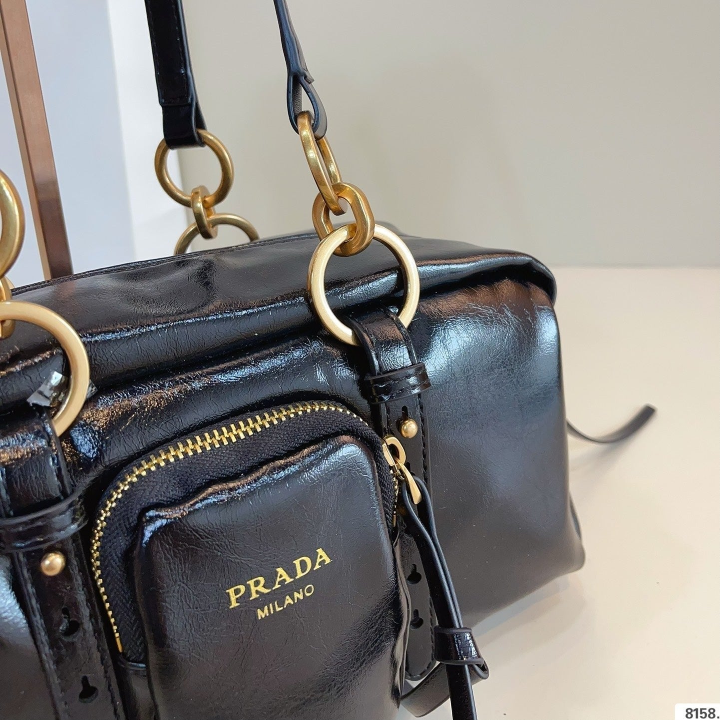 Prada Vintage-Effect Crinkled Leather Top-Handle Bag