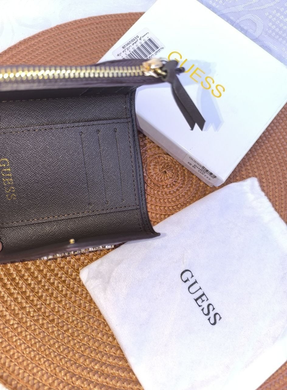GUESS Tri-Fold Compact Wallet with 3D Monogram Pattern