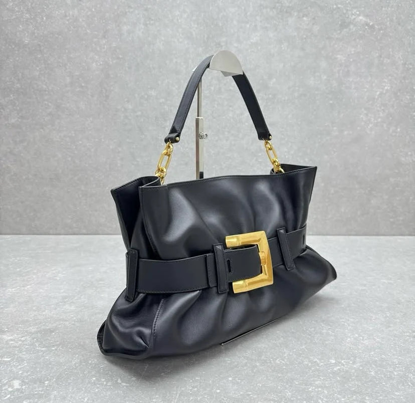 Balmain Luxury Belted Leather Shoulder Bag