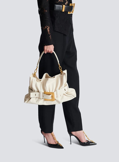 Balmain Luxury Belted Leather Shoulder Bag