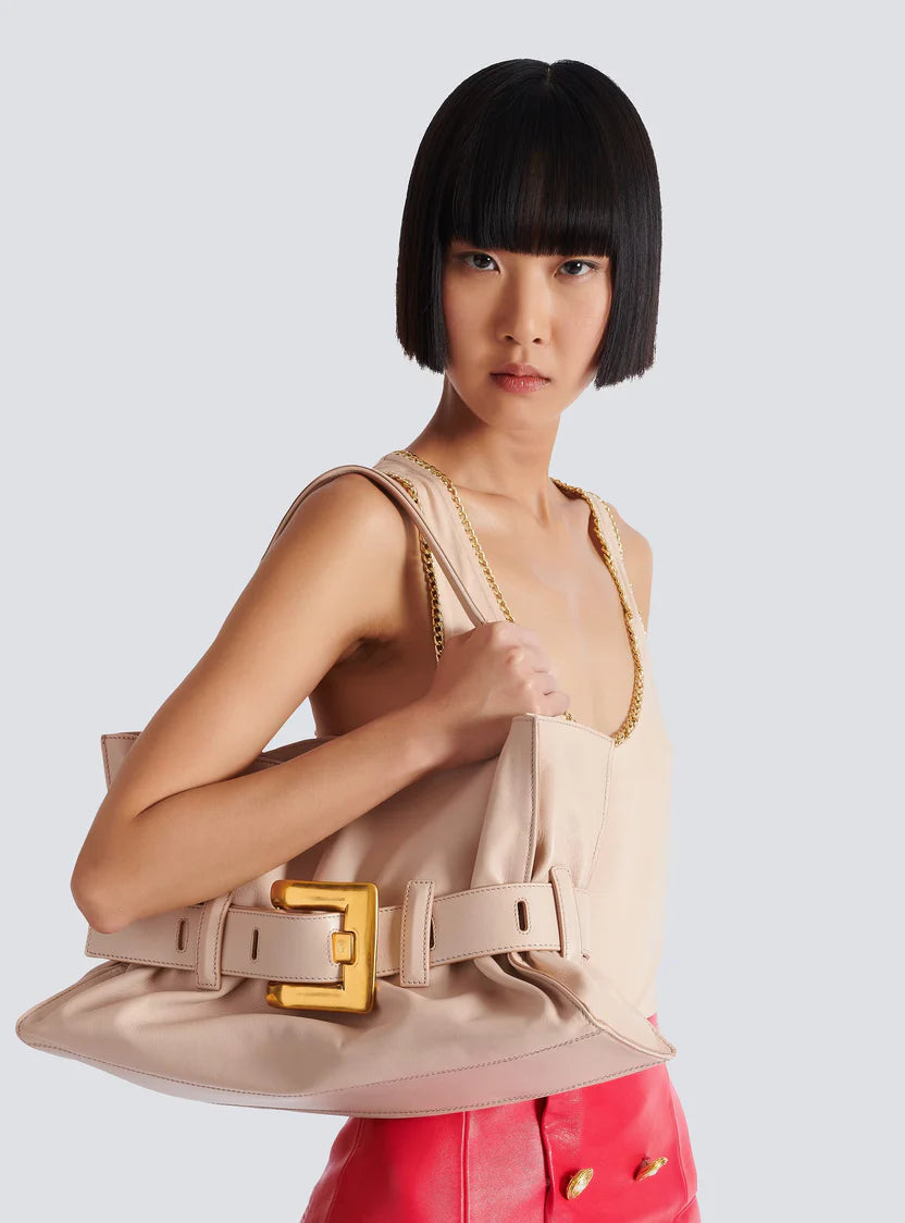 Balmain Luxury Belted Leather Shoulder Bag