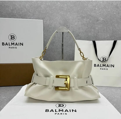 Balmain Luxury Belted Leather Shoulder Bag