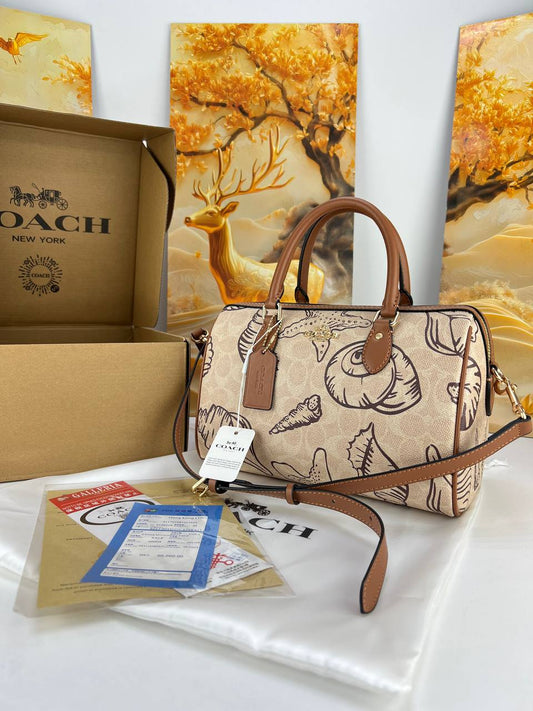Coach Rowan Satchel In Signature Canvas With Seashore Shell Print