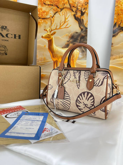 Coach Rowan Satchel In Signature Canvas With Seashore Shell Print