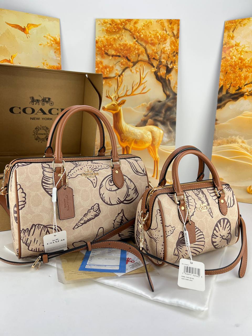 Coach Rowan Satchel In Signature Canvas With Seashore Shell Print