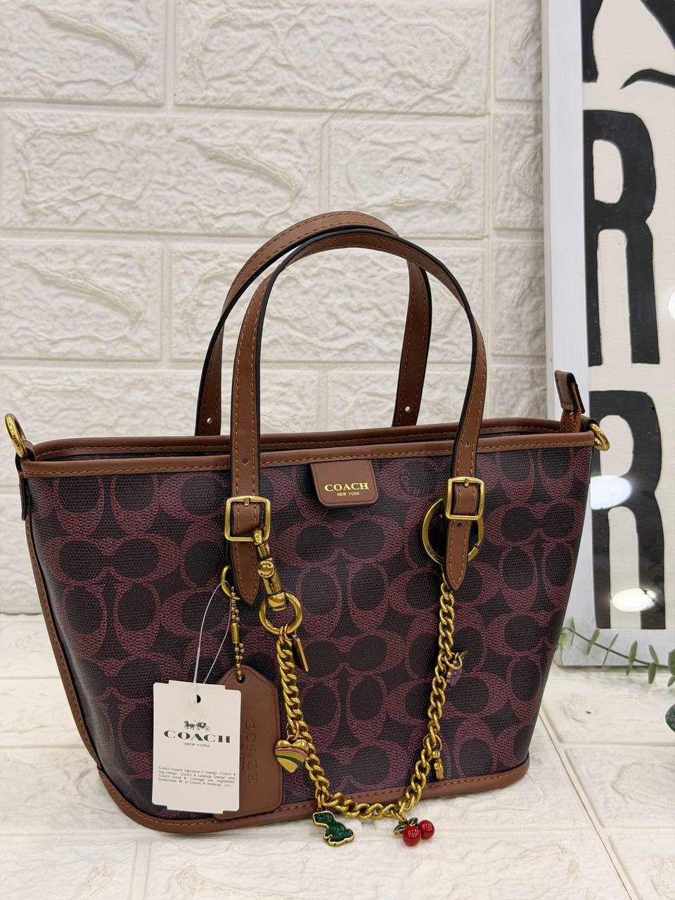 COACH Signature Canvas City Tote with Removable Pouch & Decorative Charm Chain