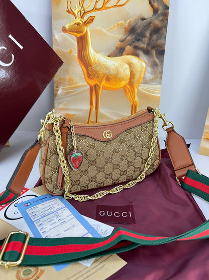 Gucci Ophidia Crystal & Canvas Small Shoulder Bag