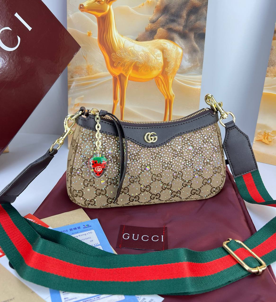 Gucci Ophidia Crystal & Canvas Small Shoulder Bag