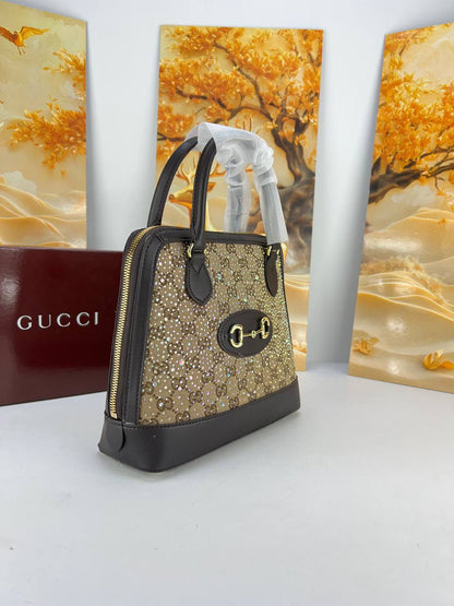 GUCCI Crystal-Embellished GG Supreme Tote Bag with Horsebit Detail