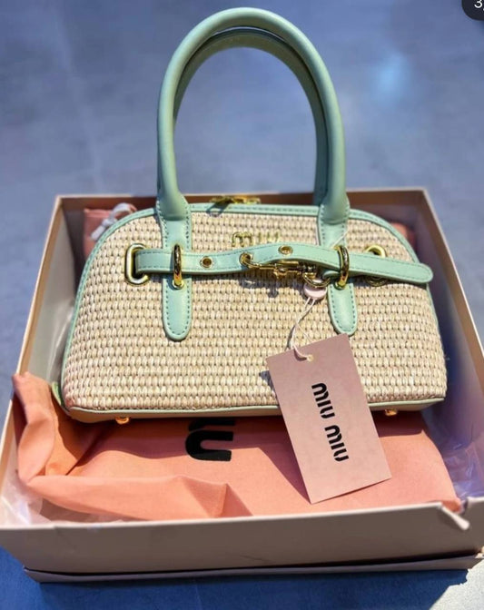 miu miu  Ivy Woven Straw Top-Handle Bag