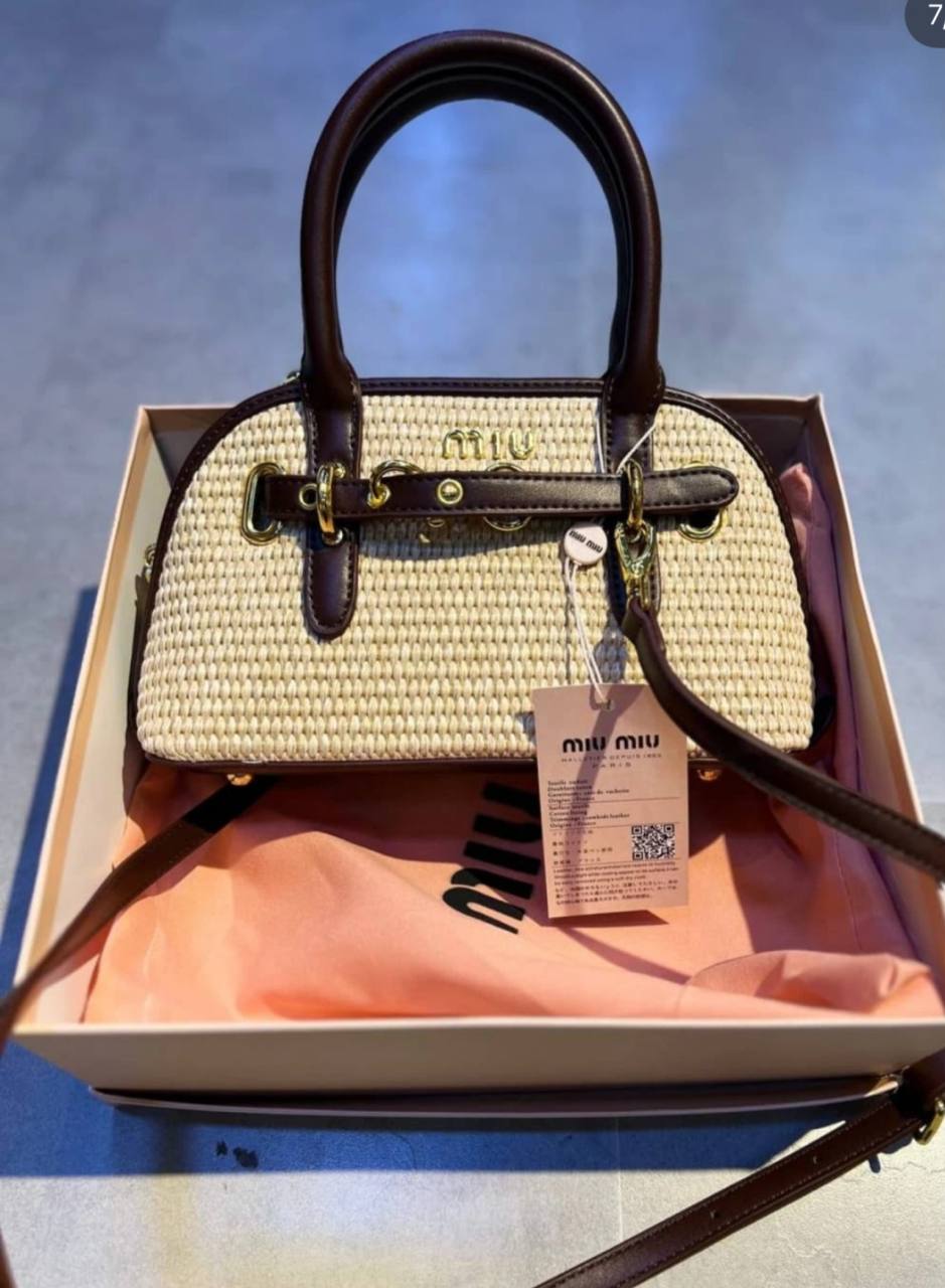 miu miu  Ivy Woven Straw Top-Handle Bag