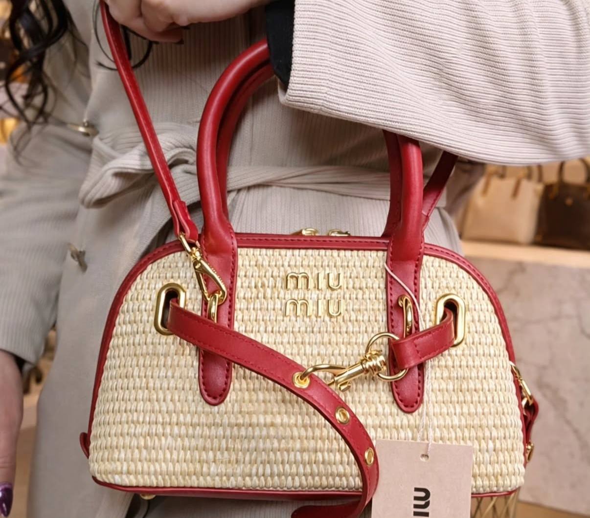 miu miu  Ivy Woven Straw Top-Handle Bag
