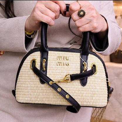 miu miu  Ivy Woven Straw Top-Handle Bag