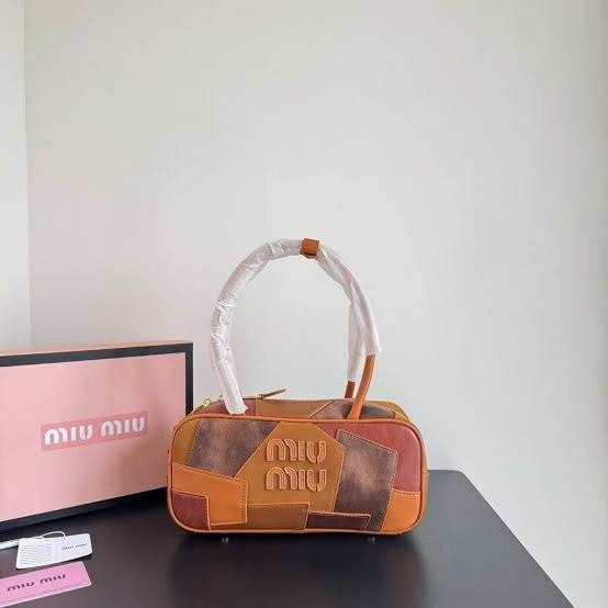 Miu Miu Patchwork Suede Leather Bowling Bag