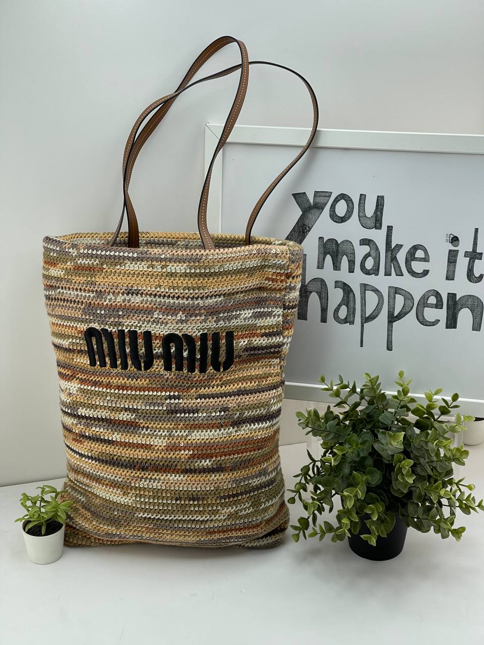 Miu MiuEarth Tone Crochet Tote Bag
