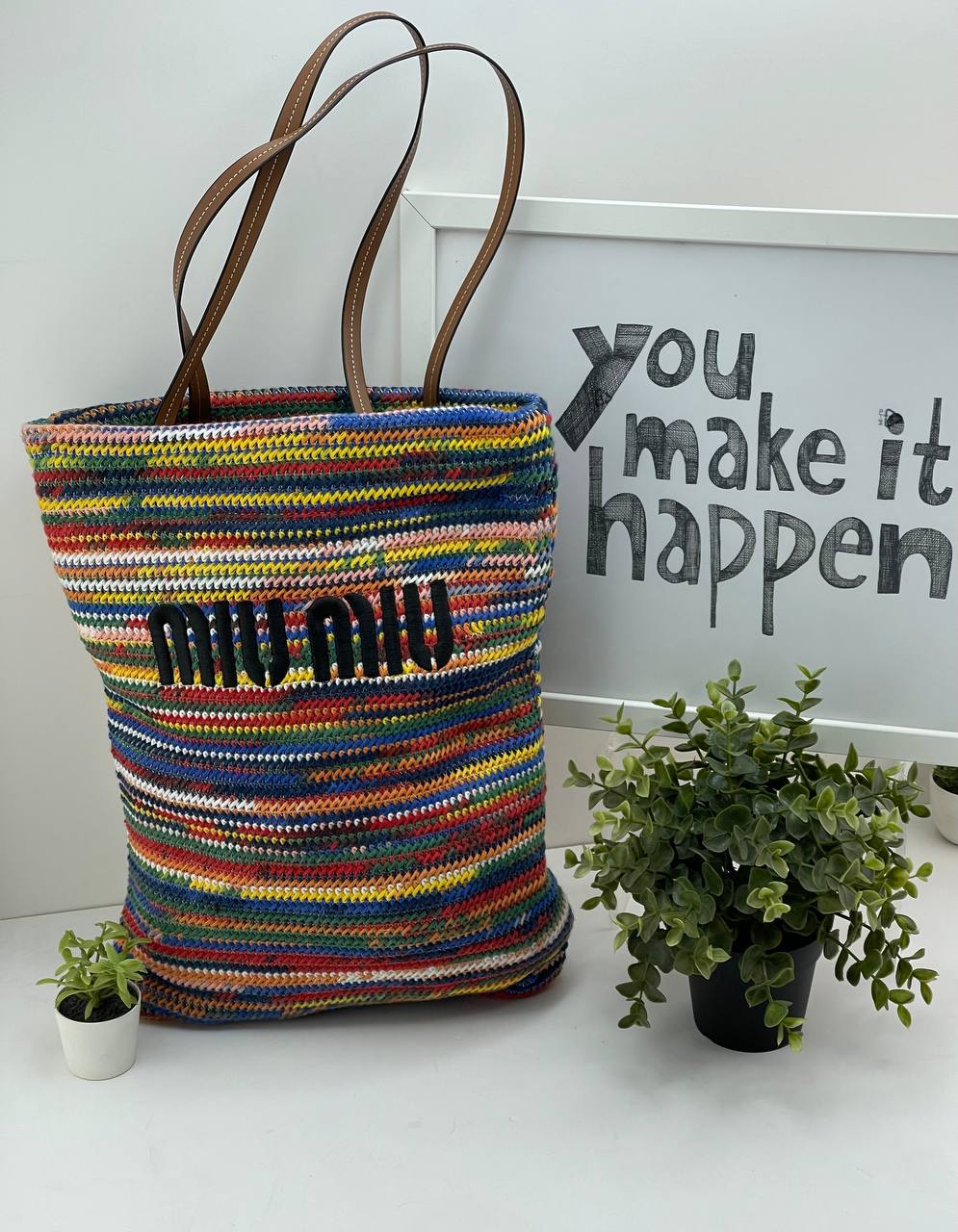 Miu MiuEarth Tone Crochet Tote Bag