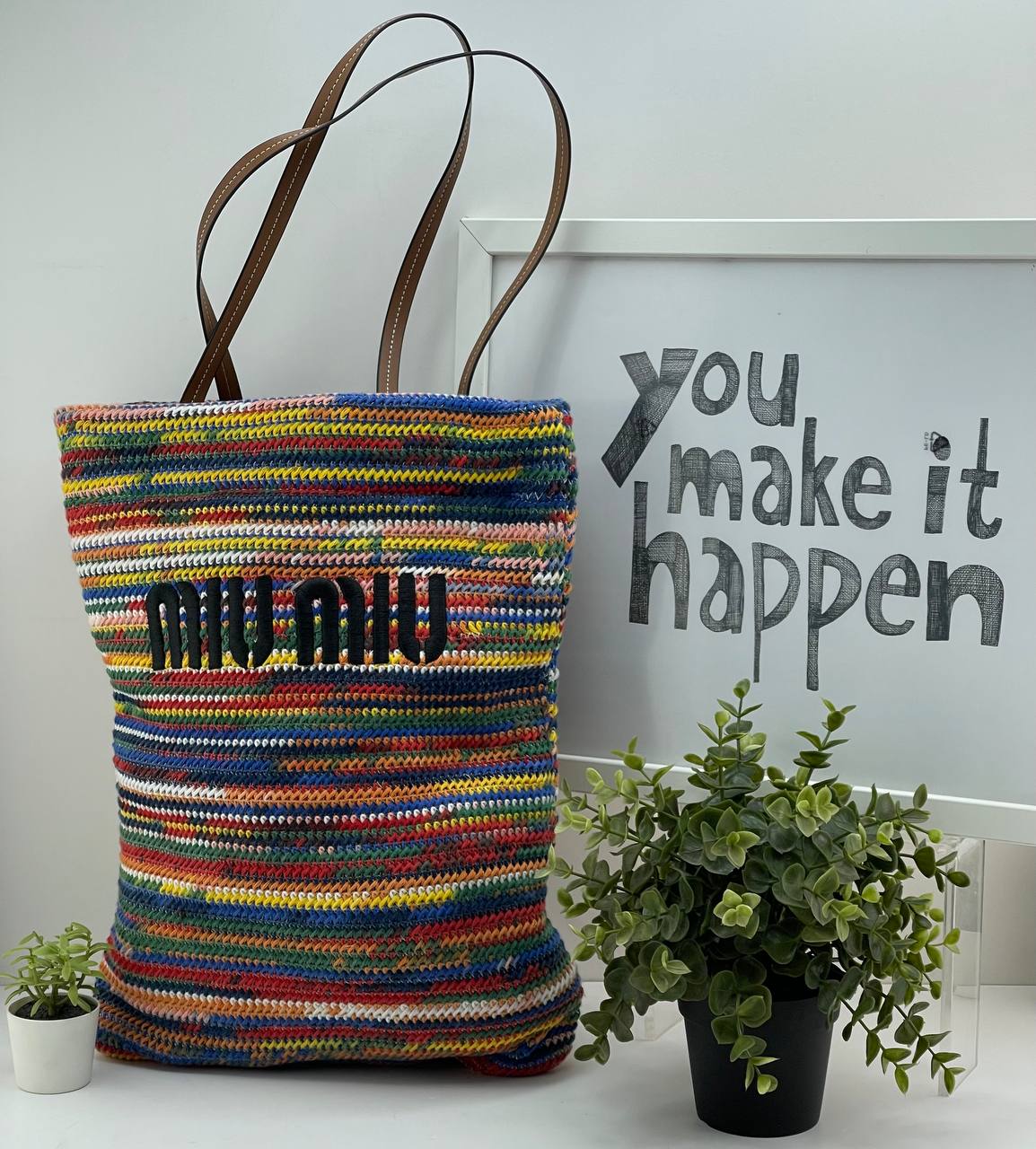 Miu MiuEarth Tone Crochet Tote Bag