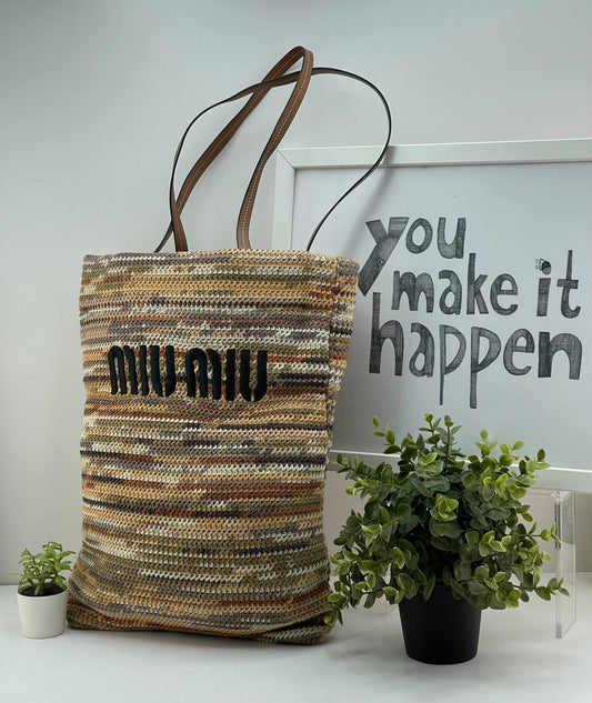 Miu MiuEarth Tone Crochet Tote Bag