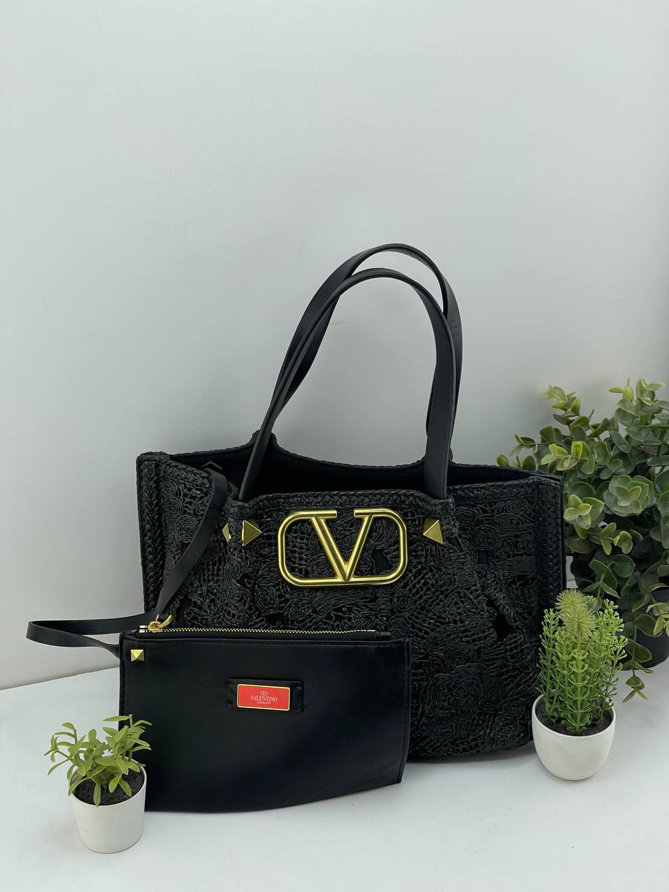 Valentino crochet straw woven pattern