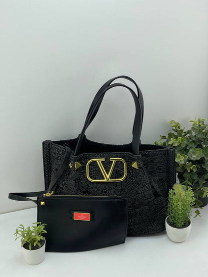 Valentino crochet straw woven pattern