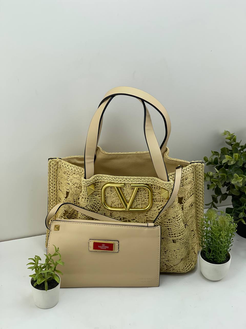 Valentino crochet straw woven pattern