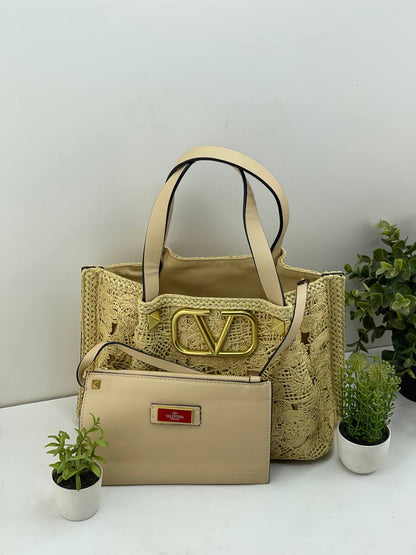 Valentino crochet straw woven pattern