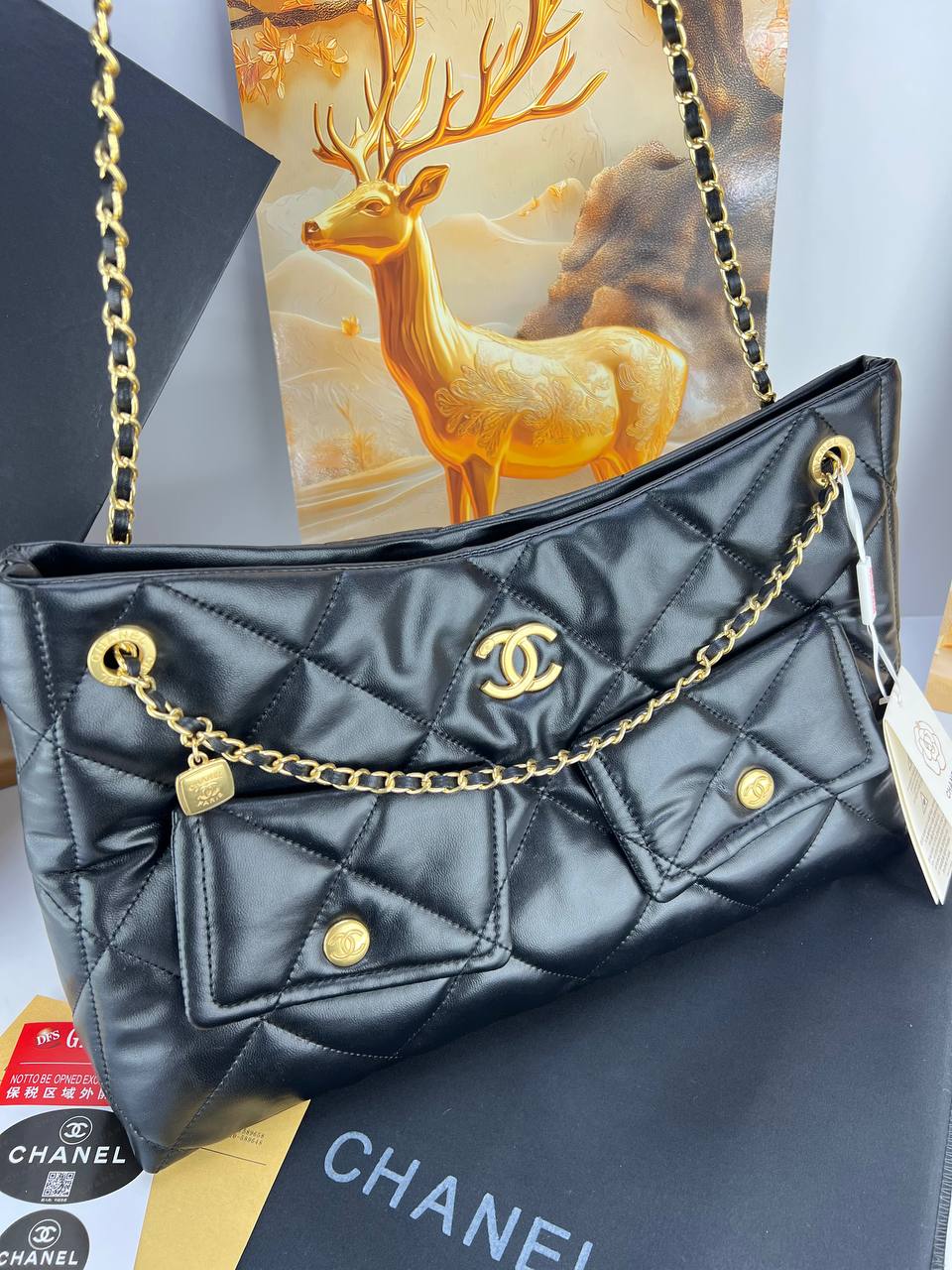 Chanel Quilted Pocket Shopping Tote Bag
