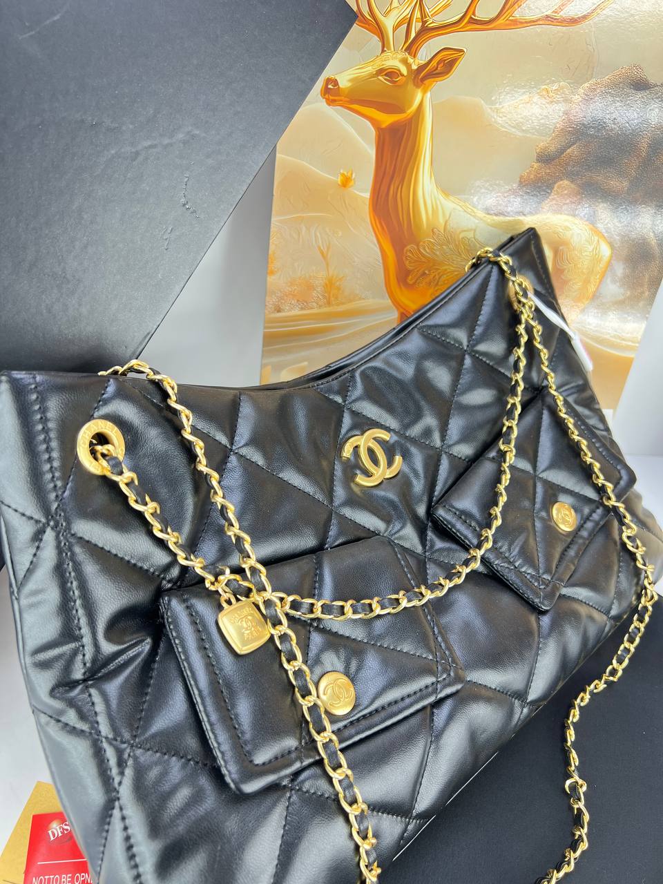 Chanel Quilted Pocket Shopping Tote Bag