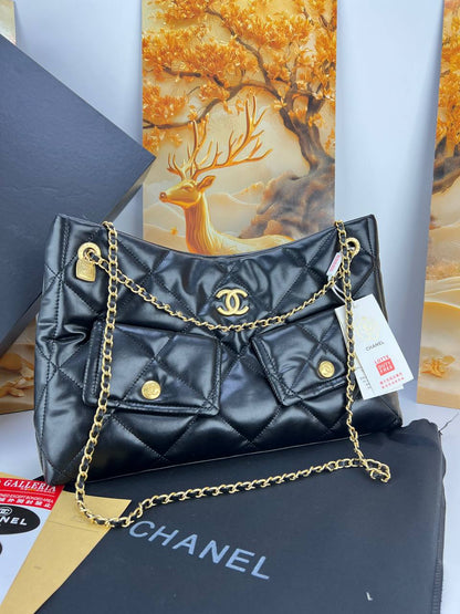 Chanel Quilted Pocket Shopping Tote Bag