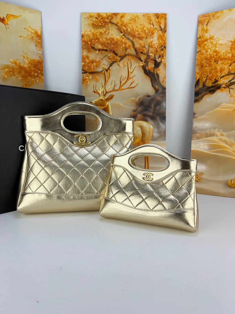 chanel Metallic Quilted Top Handle Totes