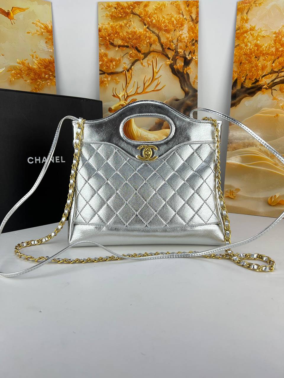 chanel Metallic Quilted Top Handle Totes