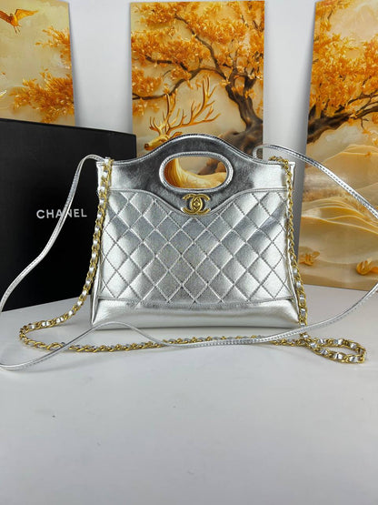 chanel Metallic Quilted Top Handle Totes