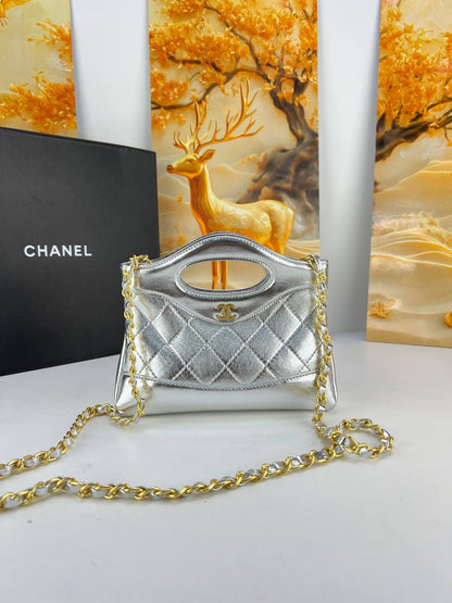 chanel Metallic Quilted Top Handle Totes