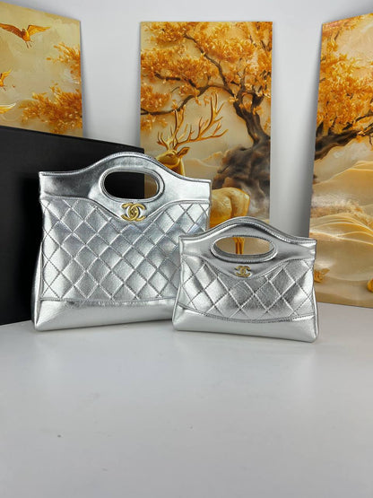 chanel Metallic Quilted Top Handle Totes