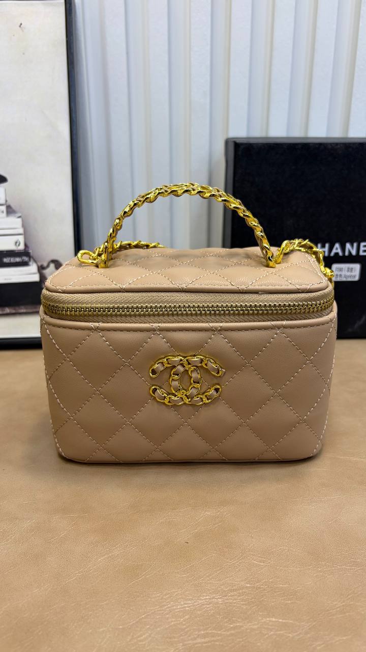 Quilted Leather Top Handle Vanity Case