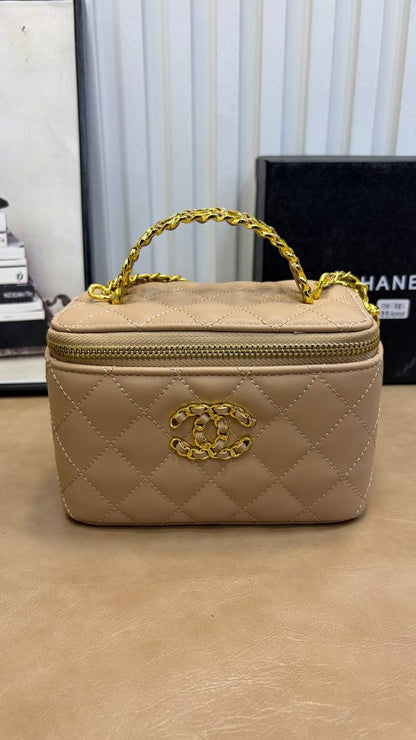 Quilted Leather Top Handle Vanity Case