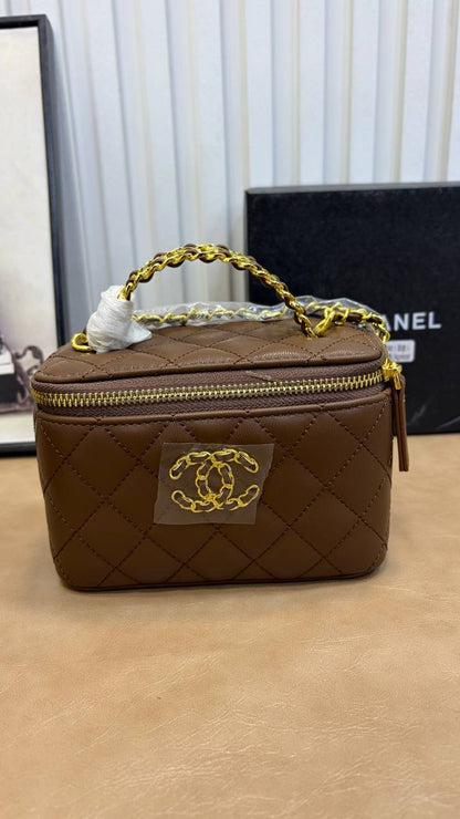 Quilted Leather Top Handle Vanity Case