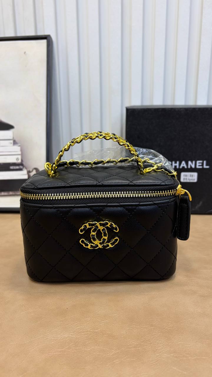Quilted Leather Top Handle Vanity Case