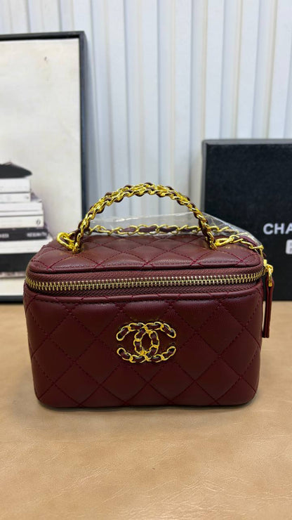 Quilted Leather Top Handle Vanity Case