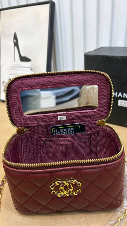 Quilted Leather Top Handle Vanity Case