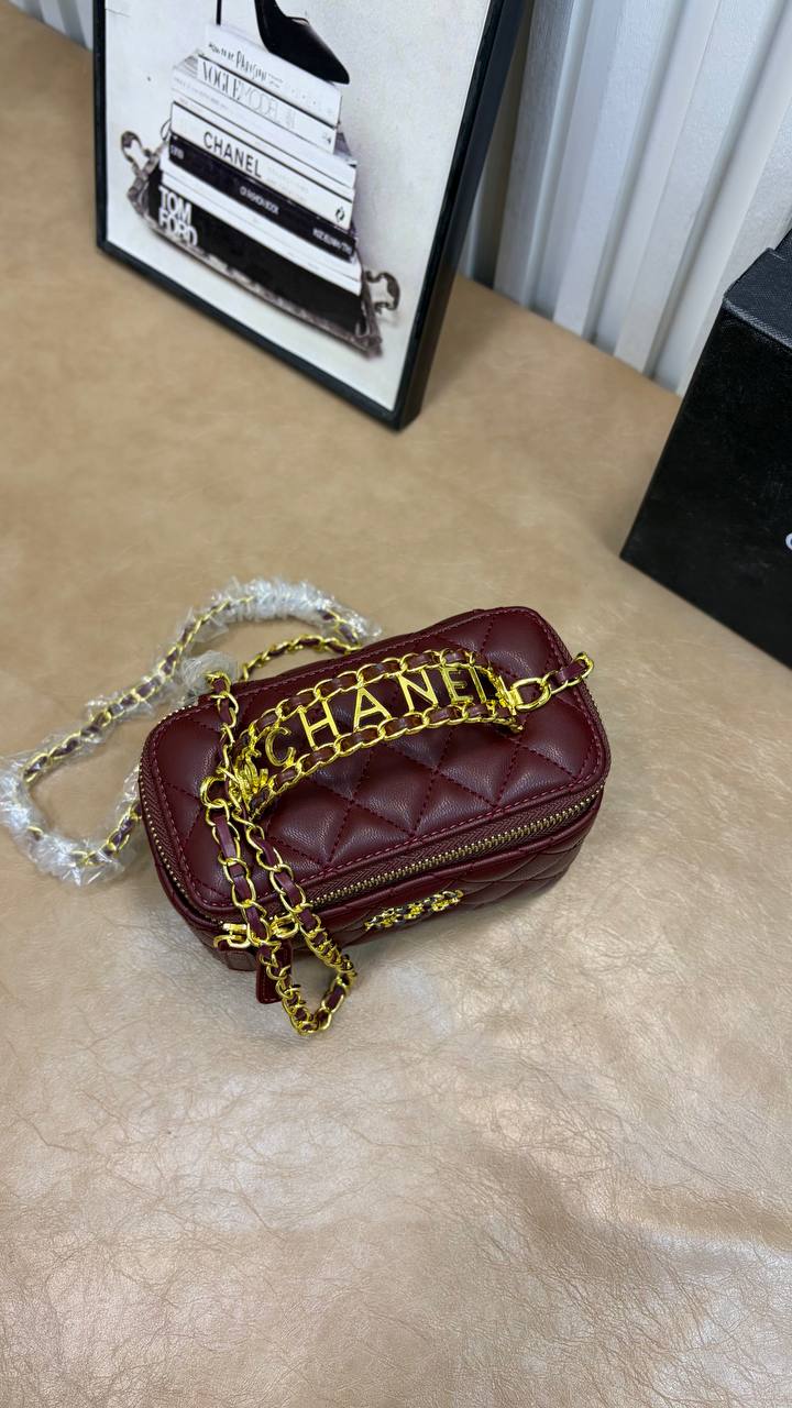 Quilted Leather Top Handle Vanity Case