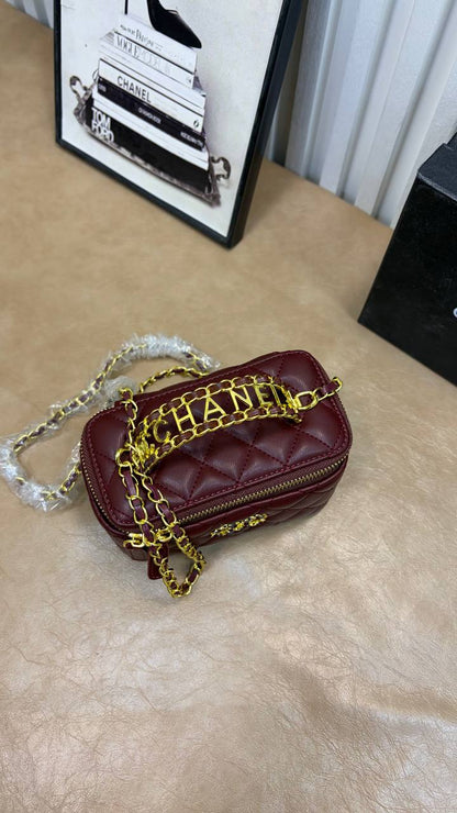 Quilted Leather Top Handle Vanity Case